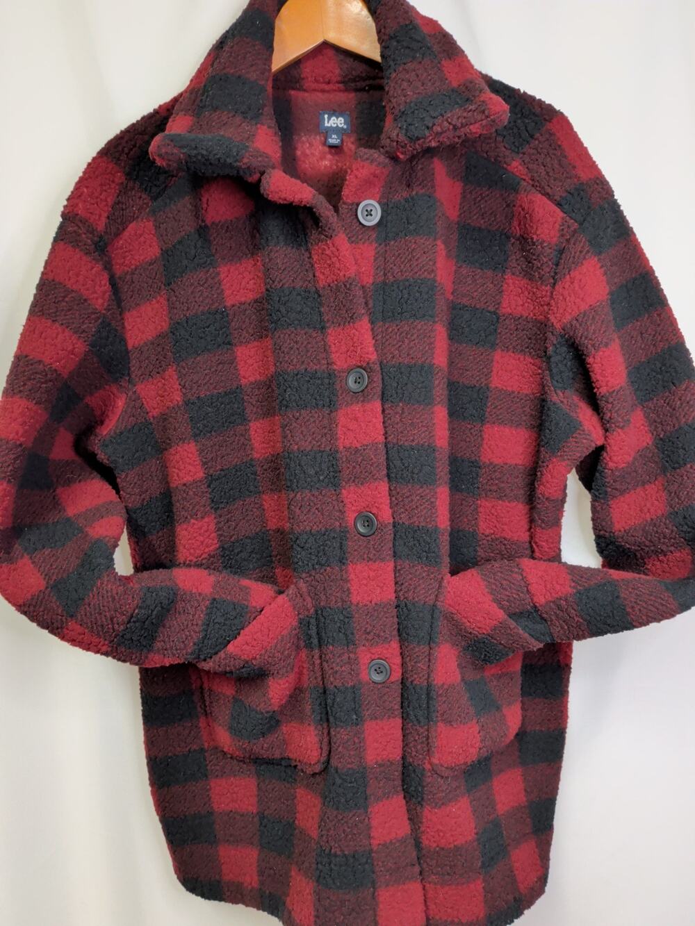 Red and Black Buffalo Plaid Button Down Shacket Lee Women's Size XL